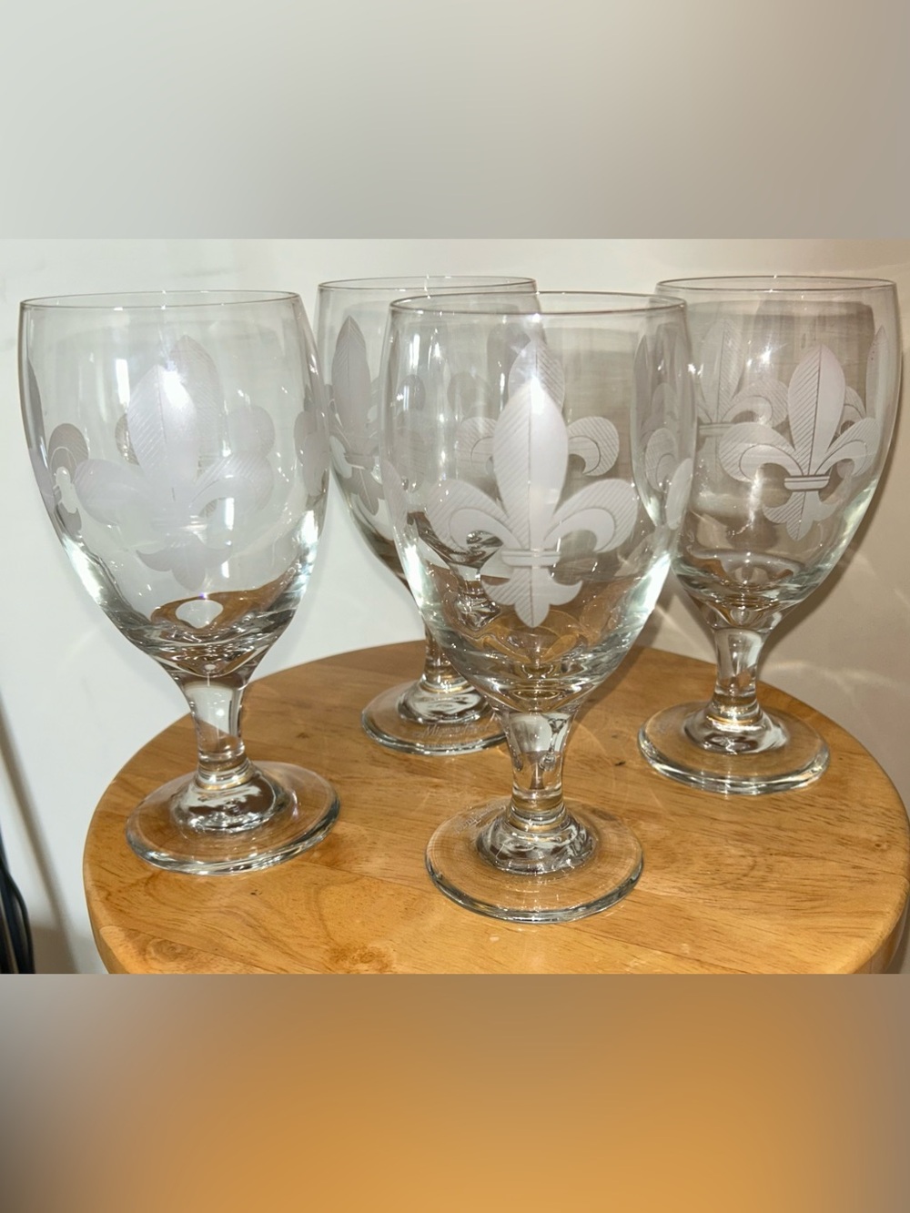 Mignon Faget Vintage Fleur De Lis New Orleans Signed Crystal Wine Glasses Goblet